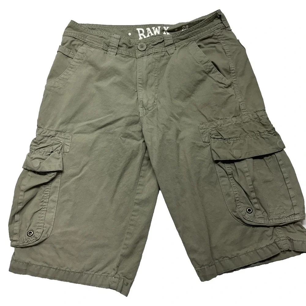 Raw X Men's Cargo Shorts – Size 28 Green Olive Khaki